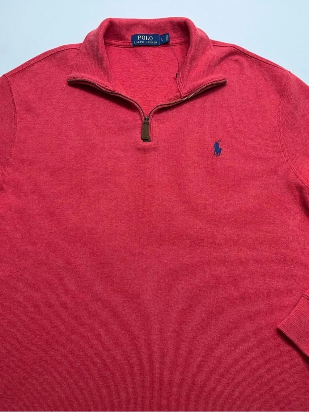 Polo Ralph Lauren 1/4 Zip Sweater Mens Size Large Red Pony Logo Cotton Designer